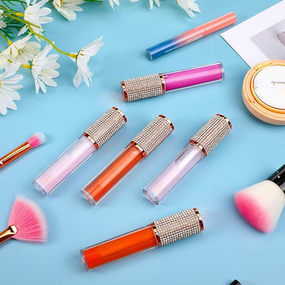 Maitys 12 Pieces Crystal Rhinestone Lip Gloss Wand Tubes Include 10 Pieces 5 ml Empty Lip Gloss Lip Balm Bottles with Rubber Stoppers and 2 Pieces 20 ml Plastic Syringe for Cosmetic (Rose Gold)