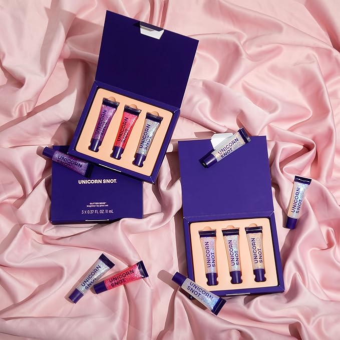 UNICORN SNOT Glitter Lip Gloss - Sparkly Lip Shine - Stocking Stuffers for Women, Gifts for Teen Girls - Vegan & Cruelty-Free Non-Sticky Formula Gloss Glitter Makeup - Original Set of 3