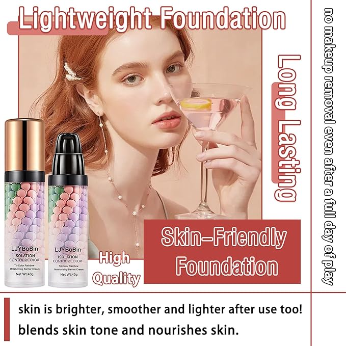 2PCS 3 In 1 Color Correcting Cream,Moisturizing Isolation Cream Oil Control One Step Color Corrector,Skin Tone Correcting Concealer & Invisible Pore Face Primer Foundation Makeup