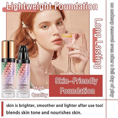 2PCS 3 In 1 Color Correcting Cream,Moisturizing Isolation Cream Oil Control One Step Color Corrector,Skin Tone Correcting Concealer & Invisible Pore Face Primer Foundation Makeup