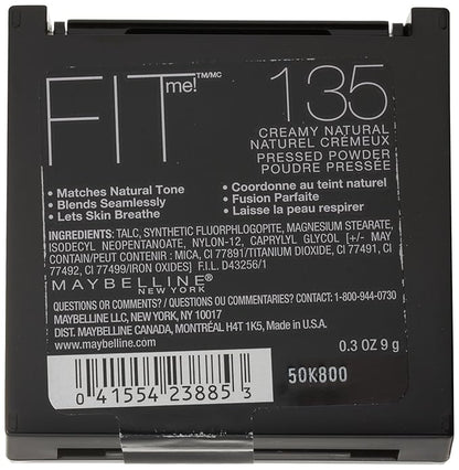 Maybelline New York Fit Me! Powder, 135 Creamy Natural, 0.3 Ounce