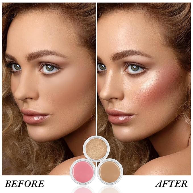 Cream Blush Contour Highlighter Palette, Bronzer Face Illuminator Kit With Brush, Contour Kit For Eyes, Cheeks And Lips