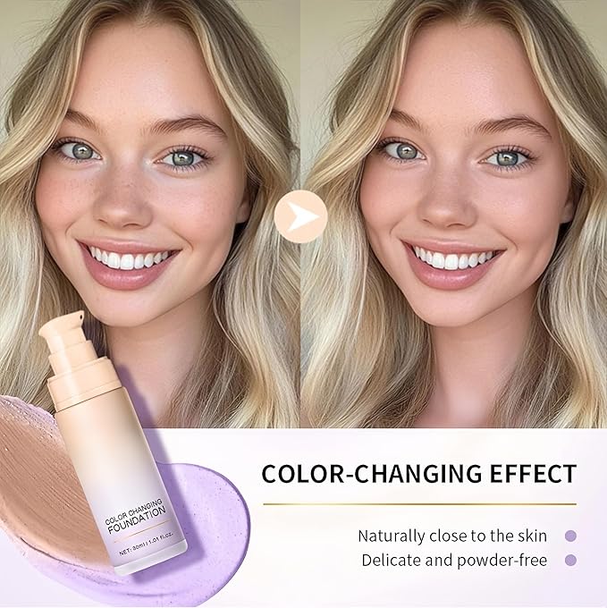 MAEPEOR Color Changing Foundation 4 Colors Lightweight Non-Greasy Hydrating Color Correcting CC Cream with Centella, Skin Corrector Foundation for Dull Skin Tone (04 White)