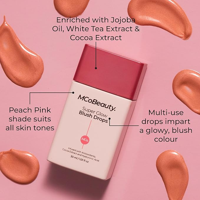 MCoBeauty Super Glow Bronzing and Blush Drops in Peach Pink, Sun-Kissed Healthy Glow for Hydrated Radiance, Pack of 2, Vegan, Cruelty Free Cosmetics