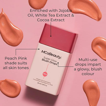 MCoBeauty Super Glow Bronzing and Blush Drops in Peach Pink, Sun-Kissed Healthy Glow for Hydrated Radiance, Pack of 2, Vegan, Cruelty Free Cosmetics