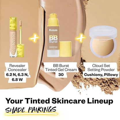 Kosas BB Burst Tinted Face Gel Cream - Supports Healthy Collagen, Smoothes Skin, Hydrates & Moisturizes - Lightweight Buildable Coverage - Medium Tan Neutral Cool 30, (1 Oz/30 ML)