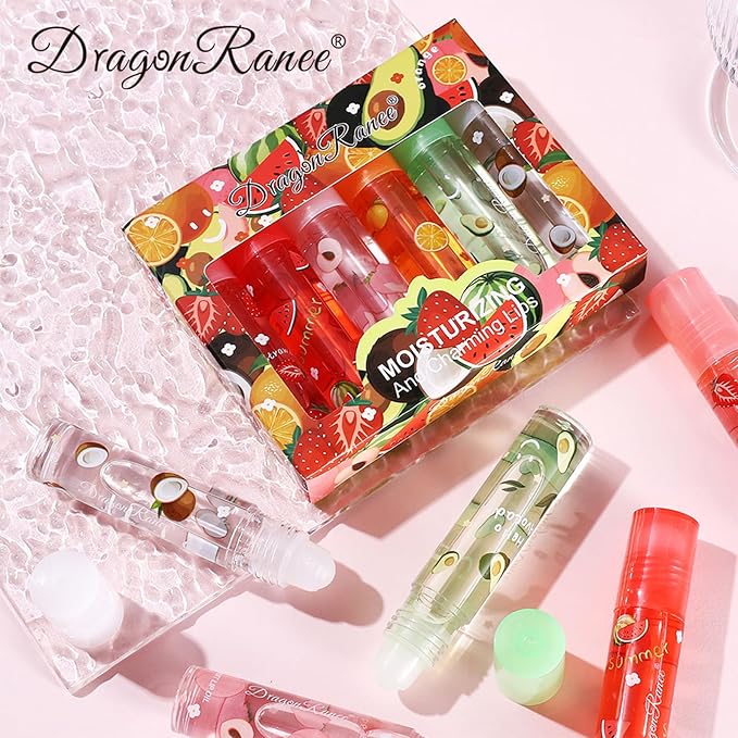 Moisturizing Lip Oil Set - 6 Pcs Roll-on Fresh Glaze, Transparent Colorless Lotion for Hydrating and Care (#4)