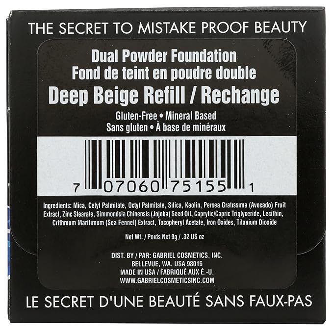 Paraben Free, Vegan, Gluten-free, Cruelty-free, Non GMO, Pressed mineral powder, (REFILL Deep Beige)