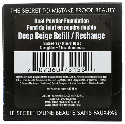 Paraben Free, Vegan, Gluten-free, Cruelty-free, Non GMO, Pressed mineral powder, (REFILL Deep Beige)