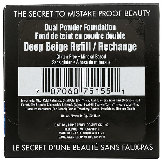 Paraben Free, Vegan, Gluten-free, Cruelty-free, Non GMO, Pressed mineral powder, (REFILL Deep Beige)