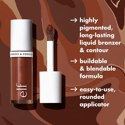 e.l.f. Camo Liquid Bronzer & Contour, Silky Highly Pigmented Formula, Creates a Long-Lasting Bronzed Glow & Natural Look, Vegan & Cruelty-Free, 1 Fair