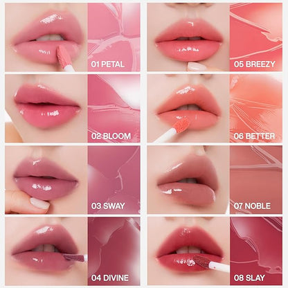 Icy Glow Lip Tint – Vegan Collagen, No-Stain, Hydrating Gloss, (K-Beauty) Makeup, Red & Tinted Shades (01 PETAL)