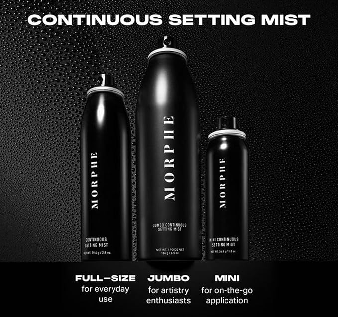 Morphe 18CT Makeup Palette (0.68 oz) & Continuous Setting Mist (6.5 oz) - Matte Essentials Artistry Palette and Micro-Fine Setting Spray for Makeup - Made to Build, Blend & Layer for Everyday, Versati