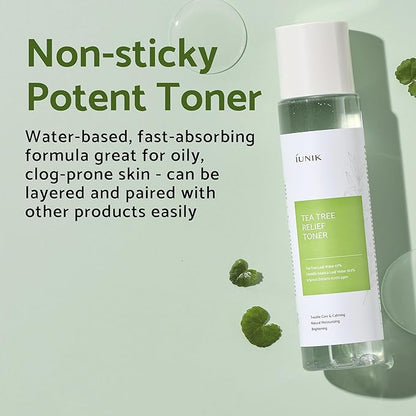IUNIK Centella Asiatica Cleansing Oil Makeup Sunscreen Remover Mild Cleanser & Tea Tree Relief Facial Toner Vegan Breakout Blemish Acne Control Gentle Soothing Moisturizing Calming Korean Skincare