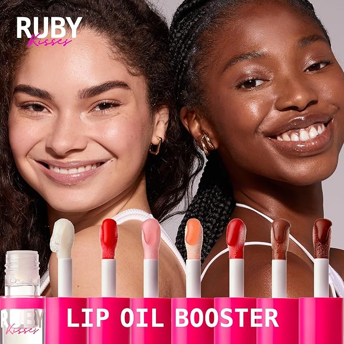 Ruby Kisses Lip Oil Booster, Hydrating Lip Gloss with Nourishing Natural Oil Blend, Jumbo Wand for Easy Application, Non-Sticky Formula (Coral)