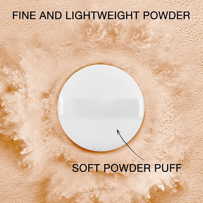 Boobeen Lightweight Translucent Loose Setting Powder Makeup, Matte Non-Sticky Finishing Baking Makeup, Concealing Nude Face Pressed Foundation Powder for Women With Puff