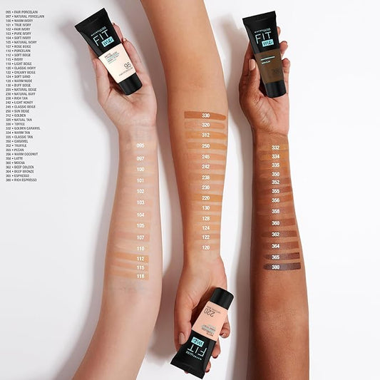 Maybelline Fit Me Foundation, Medium Coverage, Blendable With a Matte and Poreless Finish, For Normal to Oily Skin, Shade: 124 Soft Sand, 30ml