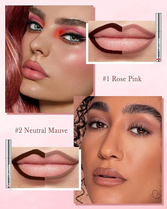 Peel Off Long Lasting Waterproof Lip Liner, 2Pcs Tattoo Stain Transfer-Proof High Pigmented Color Lip Tint All-Day Stay Lipliner Makeup for Women (Nude Pink+Neutral Mauve)