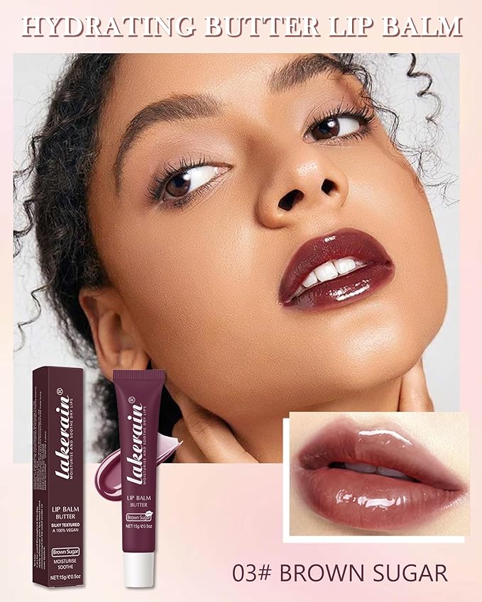 Lip Butter Balm Brown Sugar, Hydrating Tinted Butter Lip Gloss,Clear Lip Mask Lip Care Moisturizer,Smooth Lip Treatment,Non-Sticky Jelly Glow Reviver Lip Oil,Women's Day Makeup Gift for Women-03