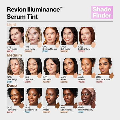 Revlon Illuminance Tinted Serum, Triple Hyaluronic Acid, Evens Out Skin Tone Over Time and Hydrates All Day, SPF 15, 417 Warm Caramel, 0.94 fl oz.