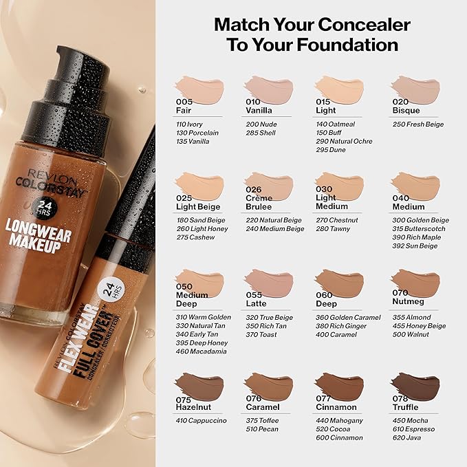 Revlon ColorStay Flex Wear, Full Cover Non-Creasing Concealer, Infused with Hyaluronic Acid & Vitamin E, Flexible Longwear, 078 Truffle, 0.34 fl oz.