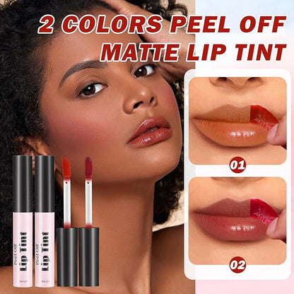 AIUEO 2 Colors Peel Off Lip Stain Peel Off Lip Tint Stain Matte Lip Tattoo Peel Off Long Lasting Waterproof Lip Peel Off Stain Non-Stick Cup Peel Off Lip Stain (01+02)
