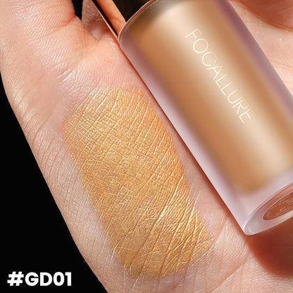 FOCALLURE Shimmer Liquid Highlighter, Smooth Cream Formula and Non-greasy Finish,Delivers a Natural Glow, Long Lasting Illuminator Highlighter Face Enhancing Makeup,Golden Wind