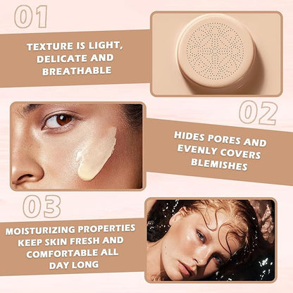 AWCCXMYM CC Cream Cushion Foundation Full Coverage Foundation Matte Moisturizing Concealer BB Cream Foundation Makeup with Mushroom Head for Glowing Flawless Skin Radiance 01#Ivory (Porcelain)