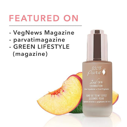 100% PURE 2nd Skin Foundation, Shade 6, Full Coverage, Lightweight, Blendable Formula, Satin Finish, Absorbs Oil, Anti-Aging, Natural, Vegan Makeup (Neutral w/Cool Undertone) - 1.18 Fl Oz