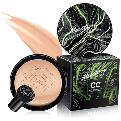 Mushroom Head Air Cushion CC Cream - Long-Lasting & Brightening Color Changing Foundation for Older Women, Waterproof & Moisturizing Full Coverage for Mature Skin (Natural)