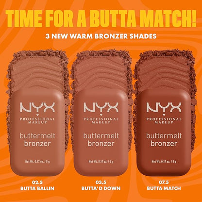 NYX PROFESSIONAL MAKEUP Matte Buttermelt Bronzer, Longwear Face Makeup with Up to 12 Hours of Wear, Vegan Formula - Butta D Down (Deep Rich Warm)