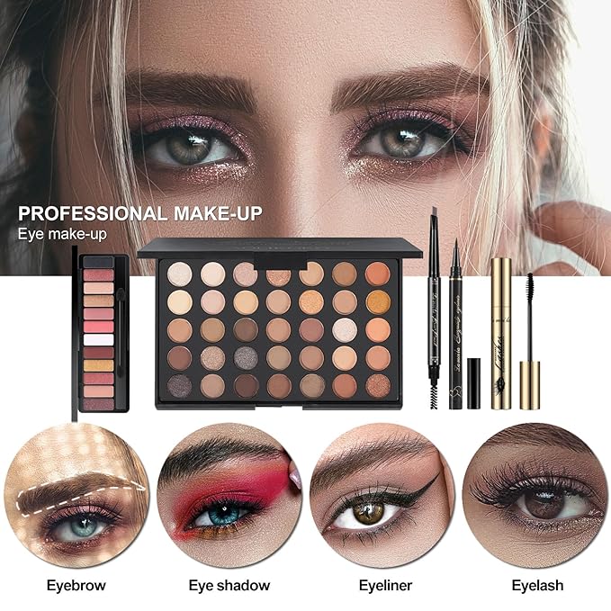 M All In One Makeup Kit, Makeup Kit for Women Full Kit,Multipurpose Women's Cosmetics Set,Beginners and Professionals Alike,Easy to Carry(DLS-Black)