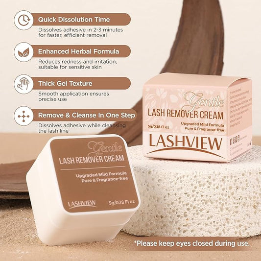 LASHVIEW Eyelash Extension Remover Cream, Gentle Eyelash Glue Remover Low Irritation for Sensitive Skin Gel Texture 5g