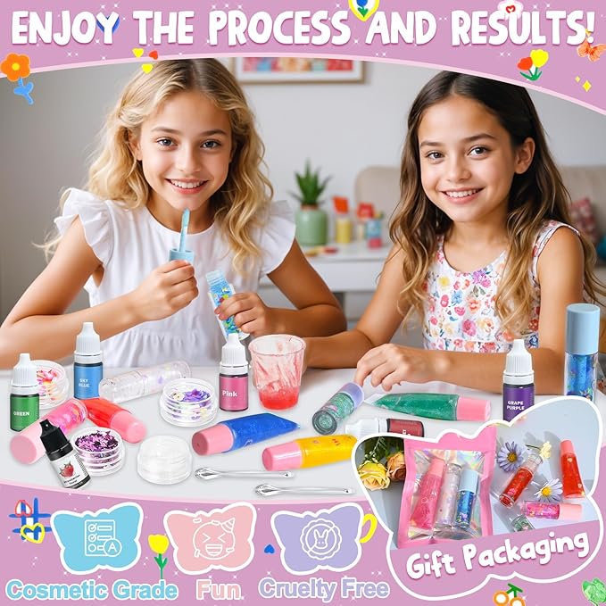 Lip Gloss Making Kit JCOOS DIY Lip Oil Make Your Own Lip Gloss Kit, Lip Gloss Base Oil Moisturizing, Lip Gloss Pigment Lip Gloss Flavoring Oil, Lip Gloss Tubes Christmas Gifts for Kids Girls Lip Gloss