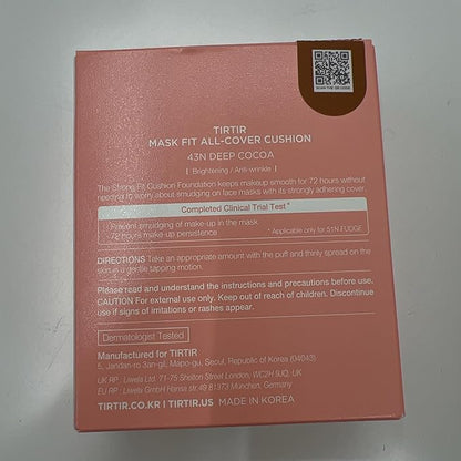 TIRTIR Mask Fit All Cover Pink Cushion Foundation | High coverage, Velvety Matte Finish, Lightweight, Flawless, Corrects Redness, Korean Cushion (#43N Deep Cocoa, Full Size, 0.63 Fl Oz)