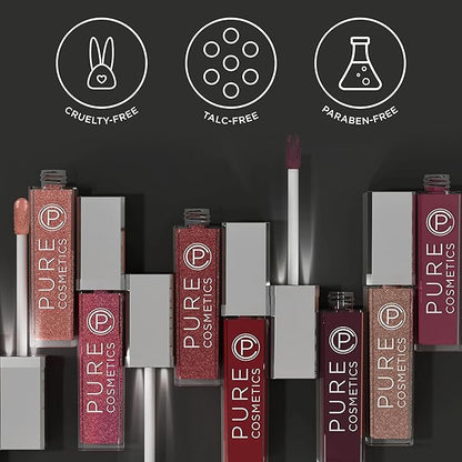 Pure Cosmetics Pure Illumination Lip Gloss - LED-lit Applicator w/Side Mirror - Non-Sticky, Moisturizing & Hydrating Lip Glosses - Soothes & Protects Dry Chapped Lips (Wine Berry)