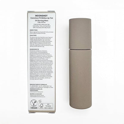 Moonshot KOREA Conscious Fit Mellow Lip Stain Longwear, Weightless, Not Animal Tested,Glow-Boosting, Long-Lasting, Comfortable, Non-Sticky,k-beauty, (Burning Mars, 04)