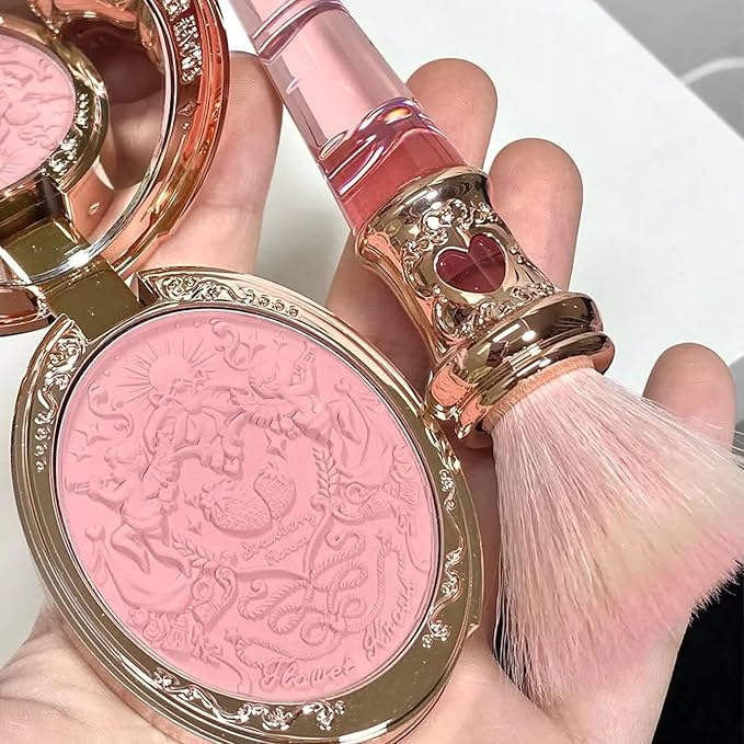 Flower Knows Strawberry Rococo Embossed Blush 03 Classic Ballet+Butterfly Cloud Collar Angled Powder Brush Pearly Moonlight