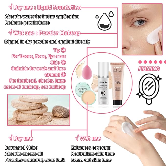 Color Changing Full Coverage Liquid Foundation Makeup Gift Set,Moisturizing BB Cream for Women,Flawless Loose Setting Powder Face Primer Base Makeup Kit With Make up Sponge