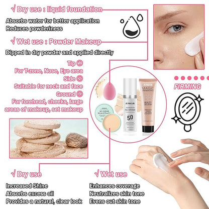 Color Changing Full Coverage Liquid Foundation Makeup Gift Set,Moisturizing BB Cream for Women,Flawless Loose Setting Powder Face Primer Base Makeup Kit With Make up Sponge