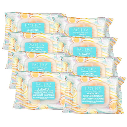 Pacifica Makeup Remover Face Wipes - 8-Pack Daily Facial Cleansing Exfoliating Towelettes - Biodegradable - Organic - w/Gycolic Acid - Clean Beauty Vegan & Cruelty-Free Dermatologist Tested 240 Count