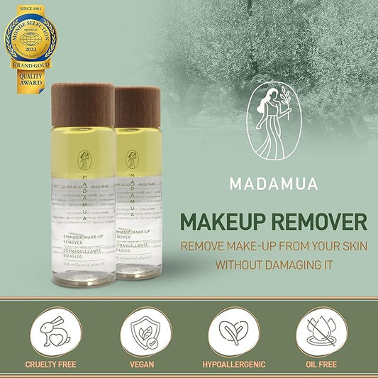 Biphasic Waterproof Makeup Remover - Millennial Olive Oil Based Cleanser, Travel Size Eye Make Up Remover Liquid, Moisturizing Care Makeup Essentials