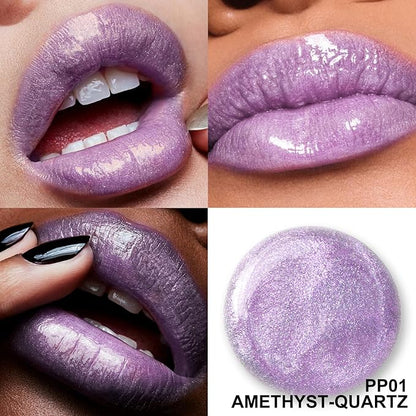 FOCALLURE High Shine Glitter Lip Gloss,Hydrates and Soothes Lips for a Gorgeous,Delivers a Non-sticky Glossy finish,Long-lasting Shine & Fuller-looking Lip Makeup,PP01 AMETHYST-QUARTZ