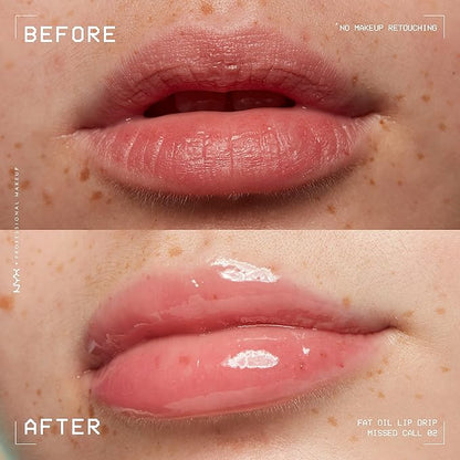 NYX PROFESSIONAL MAKEUP Fat Oil Lip Drip, Moisturizing Lip Oil Gloss, Vegan Tinted Formula, Up to 12 HR Hydration - Missed Call (Sheer Pink)