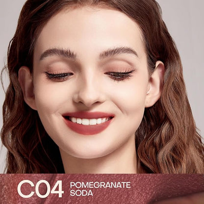 Mistine Cream Lip Gloss Thai latte Long Lasting Lip Gloss Non-sticky Silk Smooth Mist Matte Finish Lip Tint Gloss C04 Pomegranate Soda 0.1 fl oz 1 Count