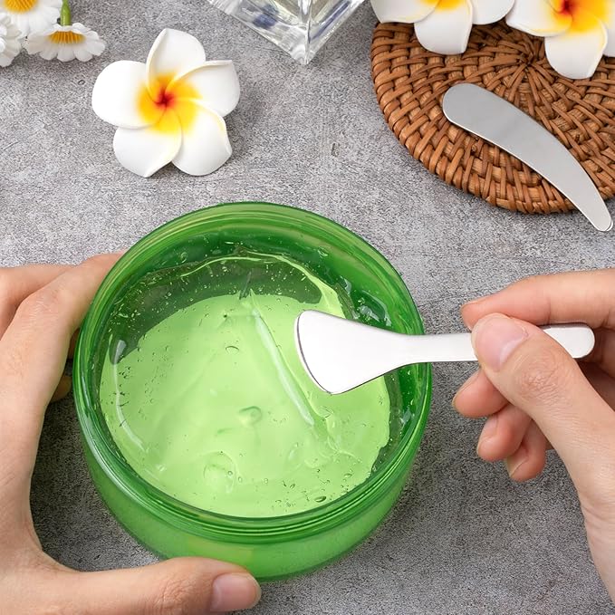 2pcs Mini Metal Makeup Spatula, Reusable Cosmetic Cream Spatulas Spoon, Skincare Scoop Applicator Facial Massage Beauty Tools for Mixing and Sampling Face Eye Cream- Silver