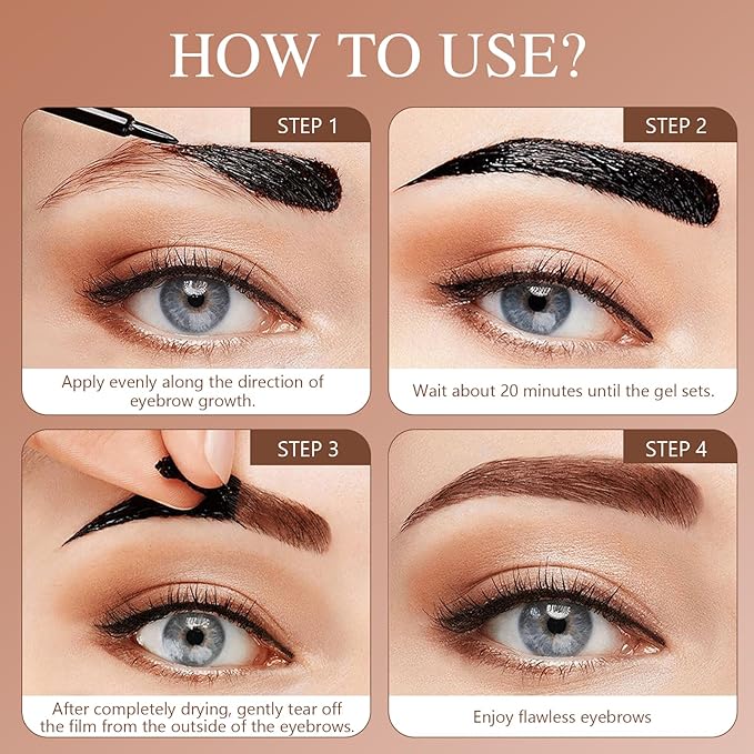 Peel Off Eyebrow Gel, Peel off Eye Brow Tinted Cream, Tinted Eye Brow, Grey Brown Tattoo Eyebrow Gel Easy Peel Off for Women, Waterproof & Sweatproof for All Skin Types(Brown)