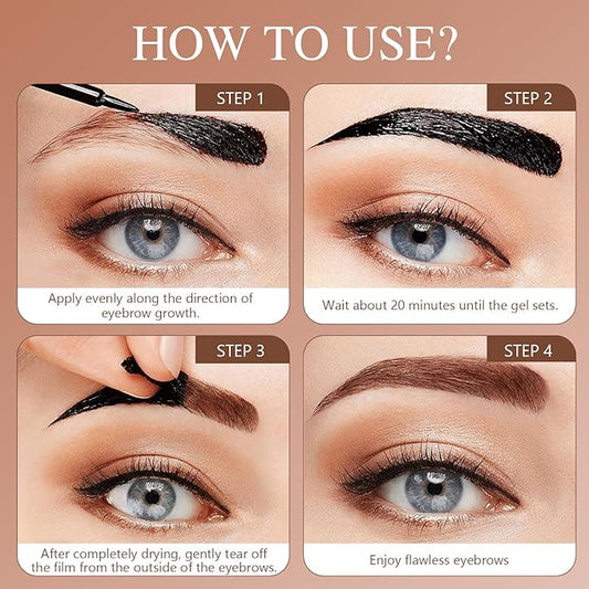 Peel Off Eyebrow Gel, Peel off Eye Brow Tinted Cream, Tinted Eye Brow, Grey Brown Tattoo Eyebrow Gel Easy Peel Off for Women, Waterproof & Sweatproof for All Skin Types(Brown)