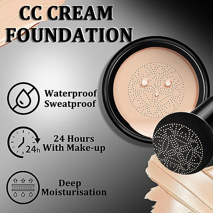 Air Cushion CC Cream Mushroom Head Foundation, Mushroom Head Air Cushion CC Cream, Moisture Cushion Foundation, Moisturizing BBCream Makeup Long Lasting Matte Concealer (Natural, 1 PCS)