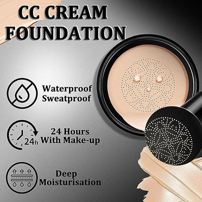 Air Cushion CC Cream Mushroom Head Foundation, Mushroom Head Air Cushion CC Cream, Moisture Cushion Foundation, Moisturizing BBCream Makeup Long Lasting Matte Concealer (Natural, 1 PCS)